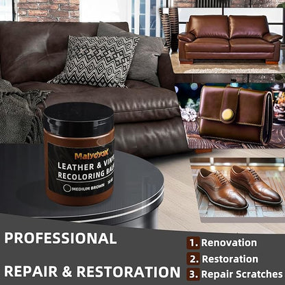 Malydyox Leather Recoloring Balm, 10 oz Leather Color Restorer Conditioner, Leather Color Repair Patch, Leather Restorer for Couches, Leather Color Repair Kits for Furniture, Sofa (Medium Brown)