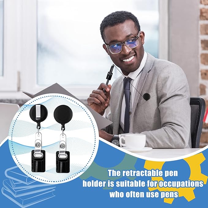 Zonon 5 Pcs Retractable Pen Pencil Holder 24" Leather Retractable Pull Lanyard Pen Clip Badge Reel for Nurses Carpenters Teachers Workers Waiter Contractors Office Supplies