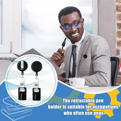 Zonon 10 Pcs Retractable Pen Pencil Holder 24" Leather Retractable Pull Lanyard Pen Clip Badge Reel for Nurses Carpenters Teachers Workers Waiter Contractors Office Supplies