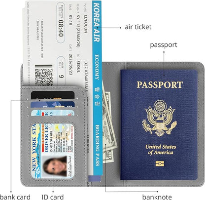 Passport Holder for Travel Essentials,RFID Blocking Passport Cover Wallet Card Case for Women and Men (Gray)
