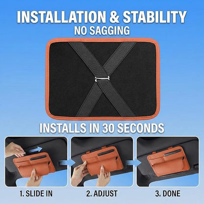 HOLDCY Car Visor Organizer – Sun Visor Storage Pouch Holder for Vehicle Truck SUV, PU Leather Auto Interior Accessories for Registration Document, Gas Card & Sunglasses, Universal Fit (Oranger)