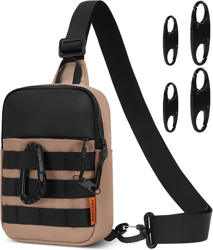 Peicees Small Anti Theft Sling Bag for Men, Tactical Inspired Waterproof Utility EDC Mini Crossbody Chest Bag for Travel Work Sport (Light Khaki)