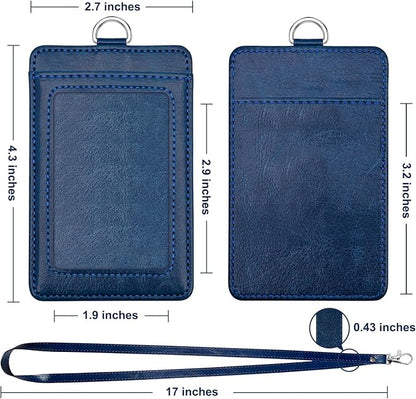 Life-Mate ID Badge Holder with 1 Clear ID Window, 1 Credit Card Slot and PU Leather Lanyard for Badge, Credit Cards, College ID Cards in Blue