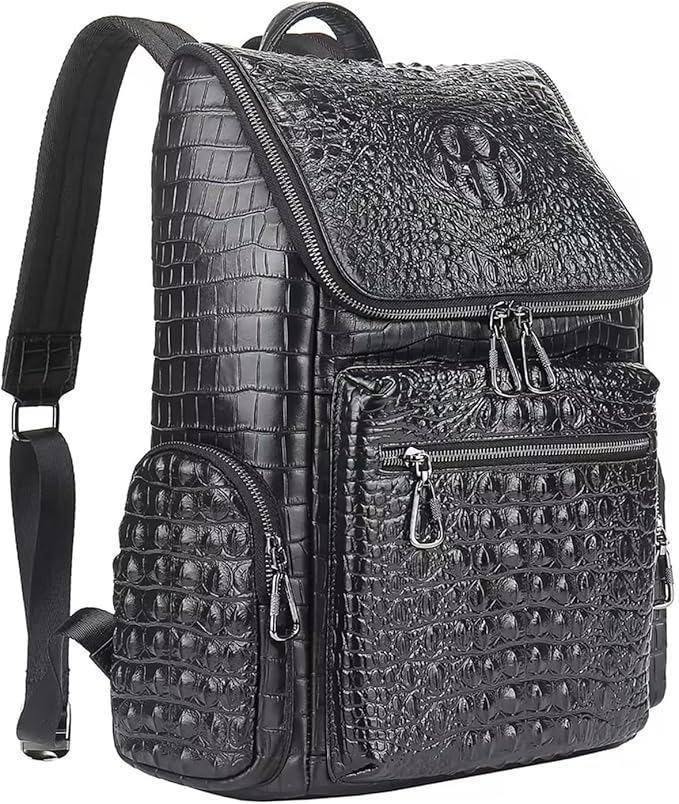 boshiho Real Leather Laptop Backpack Fashion Travel Bag Daypack for Men (L - Metal Zipper Pull)