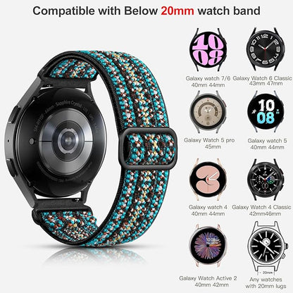 Lerobo Elastic Bands Compatible with Samsung Galaxy Watch 8 7 6 5 4 40mm 44mm/Galaxy Watch 8 Classic 6 4 Classic 43mm 47mm 42mm 46mm/5 Pro Band 45mm/Active 2,3 Pack 20mm Adjustable Nylon Sport Band