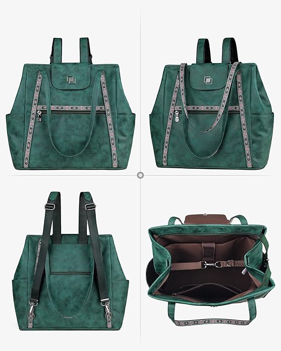 FADEON Large Laptop Tote Bag for Women Designer Leather Laptop Bag Fashion Travel Backpack Purse Shoulder Handbag