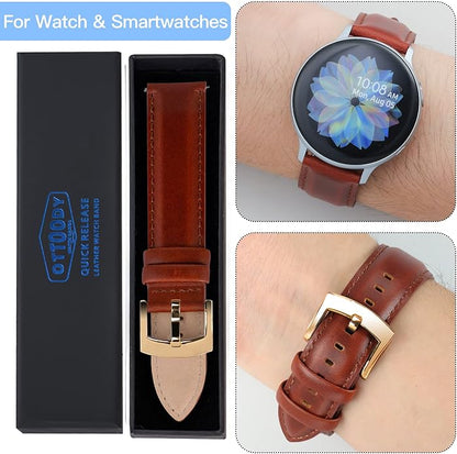 OTTOODY Leather Watch Bands Quick Release, Elegant Top Grain Leather Watch Straps for Men & Women, Choice of Color & Width - 18mm, 19mm, 20mm, 21mm or 22mm Wristbands Bracelet for Watch & Smartwatch