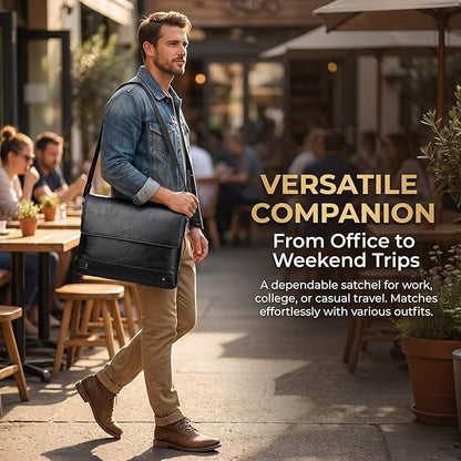 Vintage PU Leather Mens Messenger Bag - Slim Crossbody Shoulder Bag for Work, Travel & Daily Commute Casual Tablet Satchel