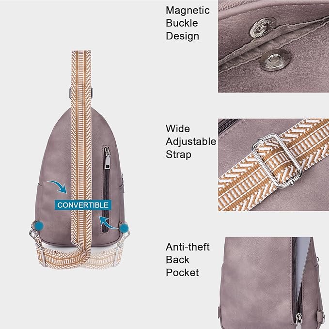 CLUCI Small Sling Bag for Women, Vegan Leather Fanny Pack Crossbody Bags for Women, Chest Bag With Guitar Strap