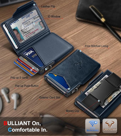 BULLIANT Men Wallet Gift Boxed,Slim Front Pocket Wallet Money Clip Card Holder 3.8"x2.7",Pop-up Access