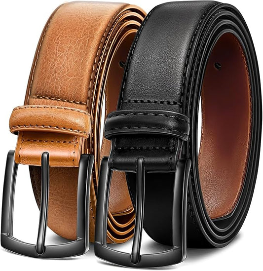 Men's Belt 2Pack Genuine Leather Belt for Men Dress Casual Golf Jeans Pants 1 3/8"