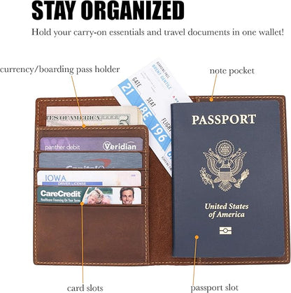 WANDERINGS Leather Travel Wallet with Passport Holder - 5.5" x 4" - Genuine Leather Case with RFID Blocking for Men and Women - Folding Wallet for Passports