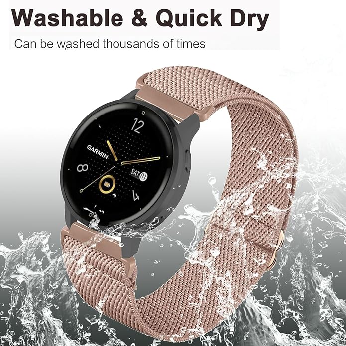 4 Pack Stretchy Watch Bands Compatible with 20mm Garmin Venu Sq/Venu Sq 2, Loop Nylon Elastic Fabric Strap for Garmin Vivomove Style/Luxe/HR Women Men