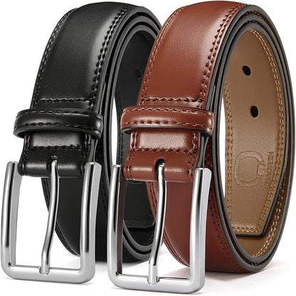 CHAOREN Leather Dress Belt Men 2 Pack - 1 3/8" Mens Belts for Work Business Casual Jeans