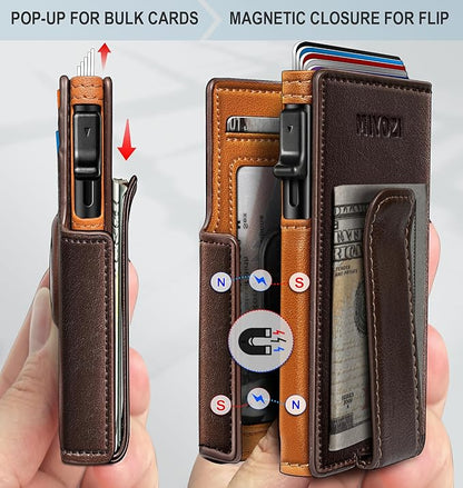 miyozi Airtag Wallet for Men,with Money Clip 10 Cards Metal Case Smart Slim Pop Up Credit Card Holder Flip with Magnetic Closure RFID Blocking wallet with Gift Box