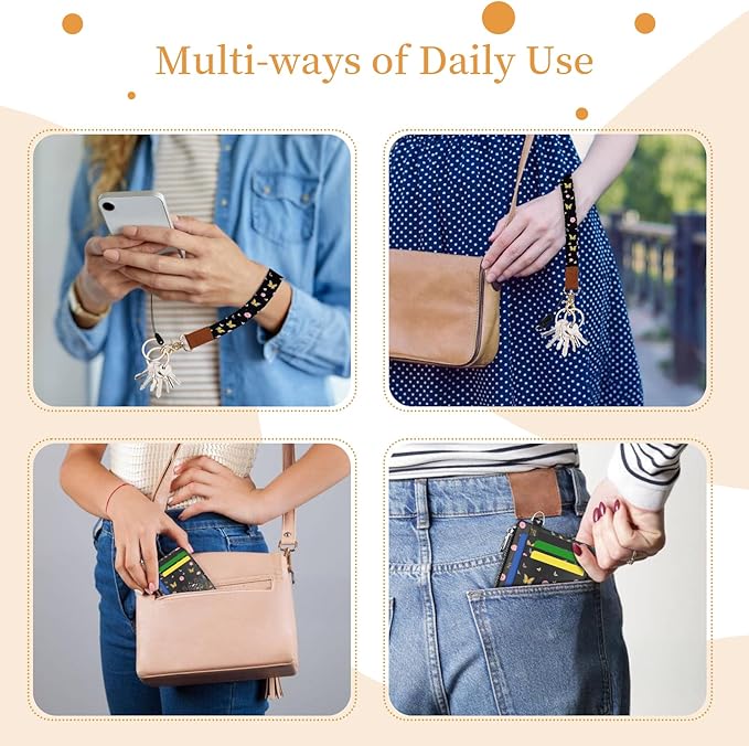 Hancynir Florals Butterfly Slim Wallet Women Credit Card Holder, Flowers RFID Blocking Front Pocket Wallet Wristlet Keychain Lanyard, Small Cute Mini Thin Travel Zipper Coin PU Leather Card Case Gifts