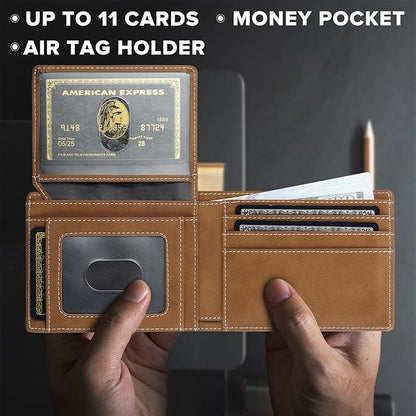 furid Air Tag Wallet Men Slim: Minimalist 2 ID Window RFID Leather Wallets with Airtag Holder - Gifts for Husband Father at Birthday Anniversary