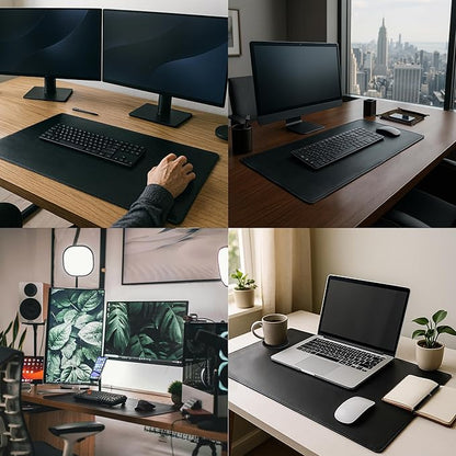 Leather Desk Mat Desk Pad - Full Grain (32x16) Leather Desk Cover Blotter & Protector - Large Computer Keyboard Gaming Table Mat - Desktop Accessories Mouse Pad for Laptop, Office & Home (Black)
