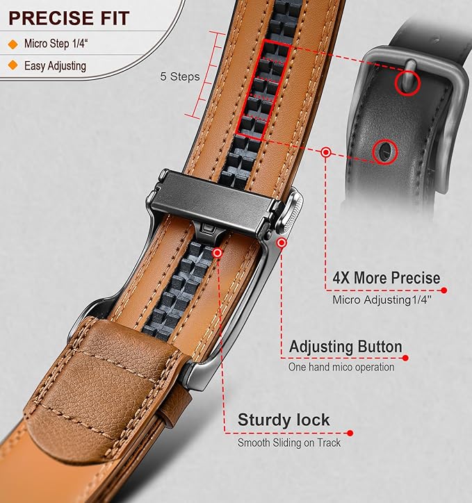 BULLIANT Men's Ratchet Belt Nontrimmable-Click Belt Adjustable for Men Gift Lightweight 1 3/8"