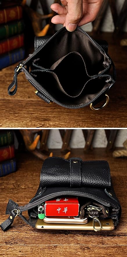 Le'aokuu Mens Genuine Leather Fanny Small Messenger Shoulder Satchel Waist Bag Pack 8711