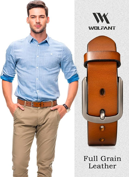 WOLFANT 1.5" Top Full Grain Leather Belt for Men in Gift Box,100% Italian Real Solid Leather