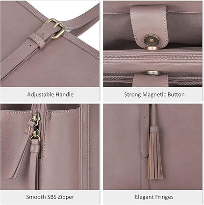 ECOSUSI Laptop Bag For Women 15.6 Inch Work Tote Bags PU Leather Computer Purse For Business Office With 3 Layer Compartments