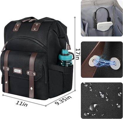 FALANKO Laptop Backpack For Women, Work Doctor Teacher Nurse Wide Open Bookbags 17.3 Inch Laptops Backpack with RFID, Water Resistant Computer Backpack for Men Women Black