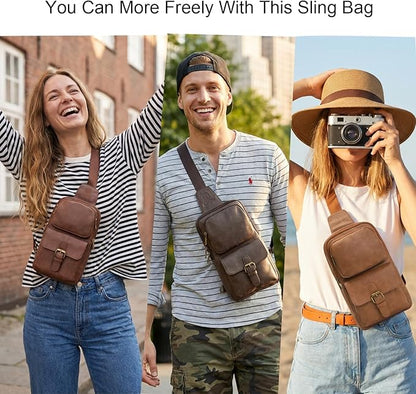 Sling Bag for Men Women Pu Leather Crossbody Bag Waterproof Funny Waist Pack Vintage Shoulder Bags