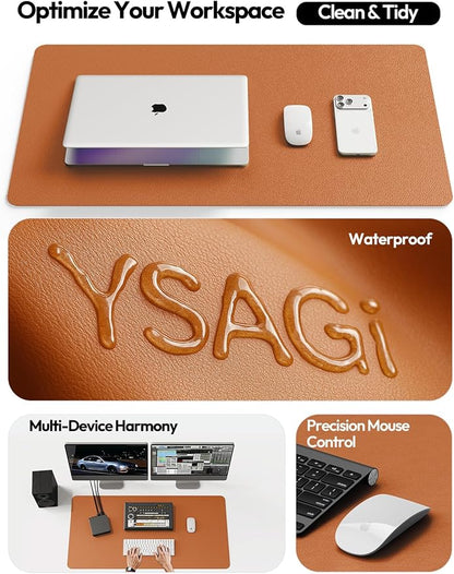 YSAGi Leather Desk Protector, Office Mat, Large Mouse Mat, Non-Slip PU Leather Blotter, Laptop Desk Pad, Waterproof Writing Pad for Office and Home (Brown, 47" x 17")