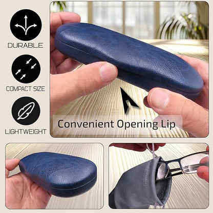 MyEyeglassCase Men's Medium Glasses Case - Classic Eyeglasses Hard Shell Holder, Elegant Easy Open Lip with Pouch and Cloth