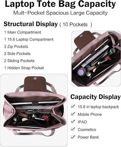 FADEON Large Laptop Tote Bag for Women Designer Leather Laptop Bag Fashion Travel Backpack Purse Shoulder Handbag