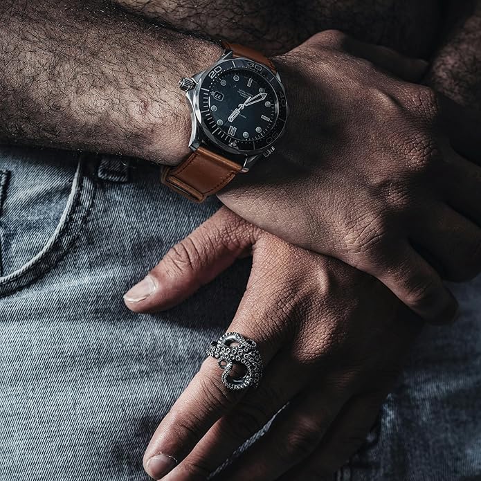 hemsut h Leather Watch Bands for Men, Horween Quick Release Leather Watch Strap Vintage Watch Replacement Wrap of 18mm, 20mm, 22mm