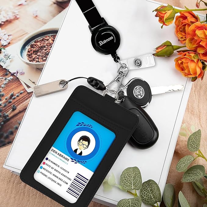 bolimoss Funny Lanyards for ID Badges,PU Leather Badge Holders with Detachable Neck Lanyard Strap, Adjustable Retractable Badge Reels with Metal Swivel Clasp, Teacher Nurse Student Work Office Gifts