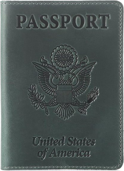 Shvigel US Leather Passport Book Cover - Thin American Travel Passport Holder - Premium International USA Passport Protector Case for Women Men (Green Vintage)