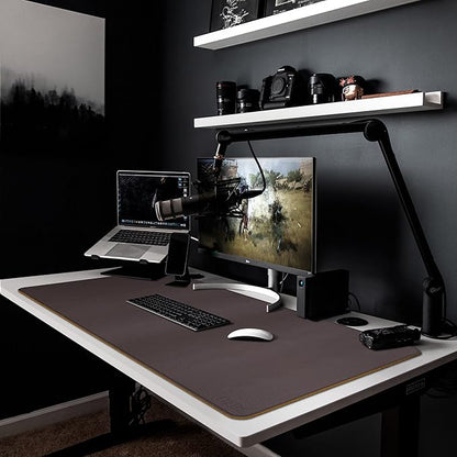 Cacoy Large Desk Mat 48" x 24" Leather Desk Pad Protector with Cork & PU Leather, Dual-Sided Office Desk Mat, Large Mouse Pad, Waterproof Desk Blotter Pad for Office and Home (Brown)