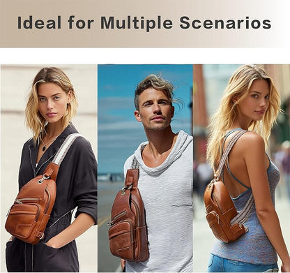 Sling Bag Set, PU Leather Sling Bag, Multi-Zipper Design for Travel, Outdoors, Valentine’s Day Gifts