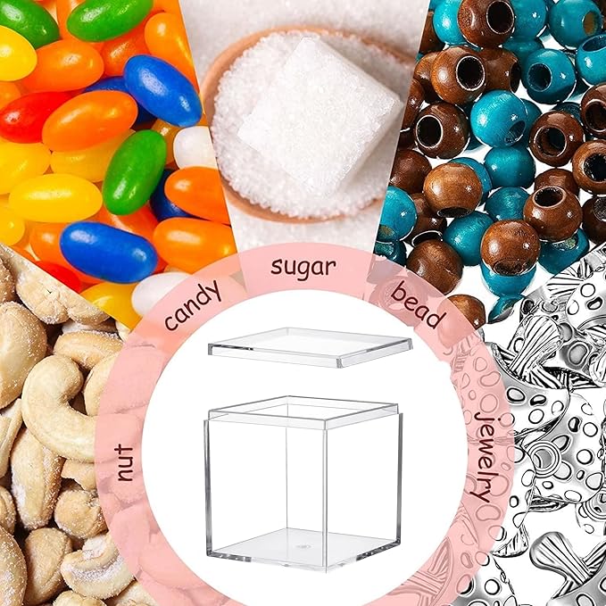 Acrylic Box Clear Acrylic Square Cube Display Boxes, Multi-Purpose Box Container Acrylic Boxes with Lids for Gifts Weddings Valentine's Day Party Favors Candy and Jewelry Storage Box