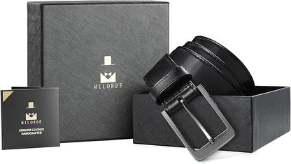 MILORDE Men's Genuine Leather Dress Belt, Handmade, 100% Cow Leather, Fashion & Classic Designs for Work Business and Casual