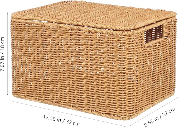 DOITOOL Woven Storage Basket with Lid and Frame Multipurpose Cube Storage Box for Clothing Toys and Sundries Large 12.59 X 8.66 X 7.08 Inch Organizer for Home and Bedroom