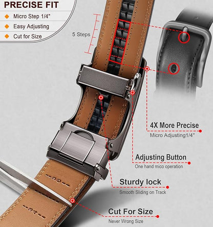 KEMISANT Men Belt 2 Pack, Leather Ratchet Belt Easy Click Slide For Men 1 3/8",Cut for Fit