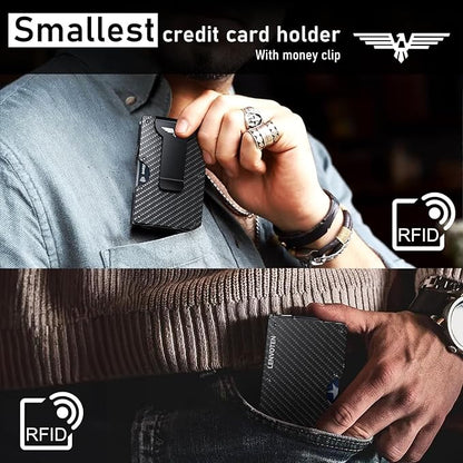 Lenvoten Upgraded Hinged Minimalist Wallet for Men | Slim Metal RFID Blocking Wallet | Credit Card Holder & Money Clip Holds 20 Cards | Premium Scratch-Resistant Finish | Ideal Gift for Men
