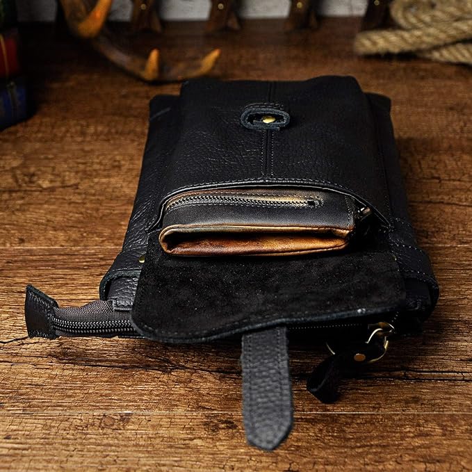 Le'aokuu Mens Genuine Leather Fanny Small Messenger Shoulder Satchel Waist Bag Pack 8711
