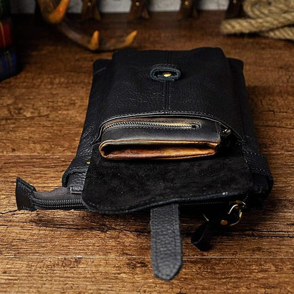 Le'aokuu Mens Genuine Leather Fanny Small Messenger Shoulder Satchel Waist Bag Pack 8711