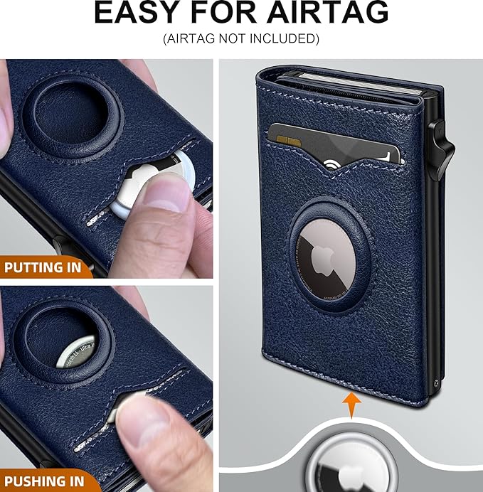 miyozi Airtag Wallet for Men,with Cash Pocket 2 ID Window 9-12 Cards,Metal Case Smart Slim Pop Up Credit Card Holder Flip with Magnetic Closure RFID Blocking Trifold wallet with Gift Box