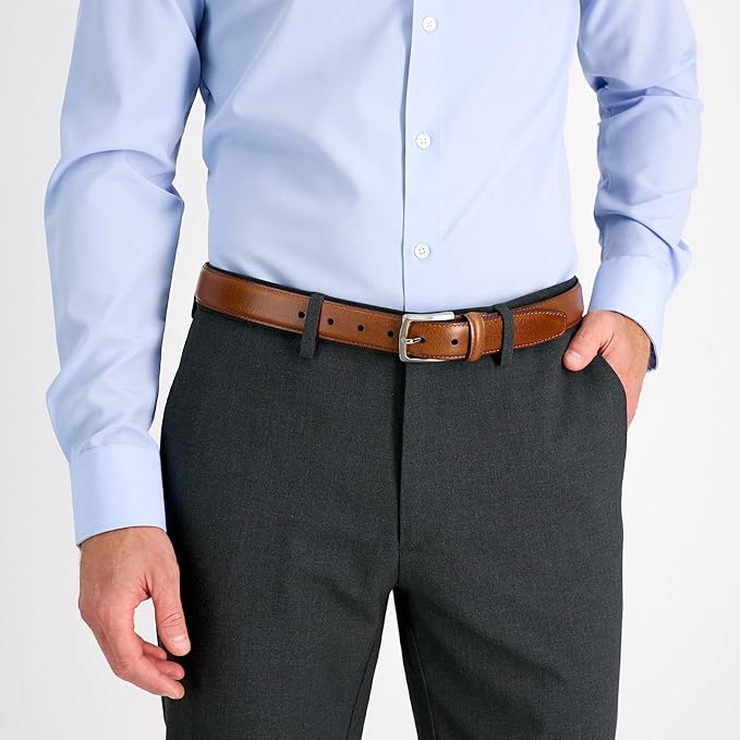 Haggar mens Leather Dress Belt for Suits and Pants - Classic, Formal, Business, Work