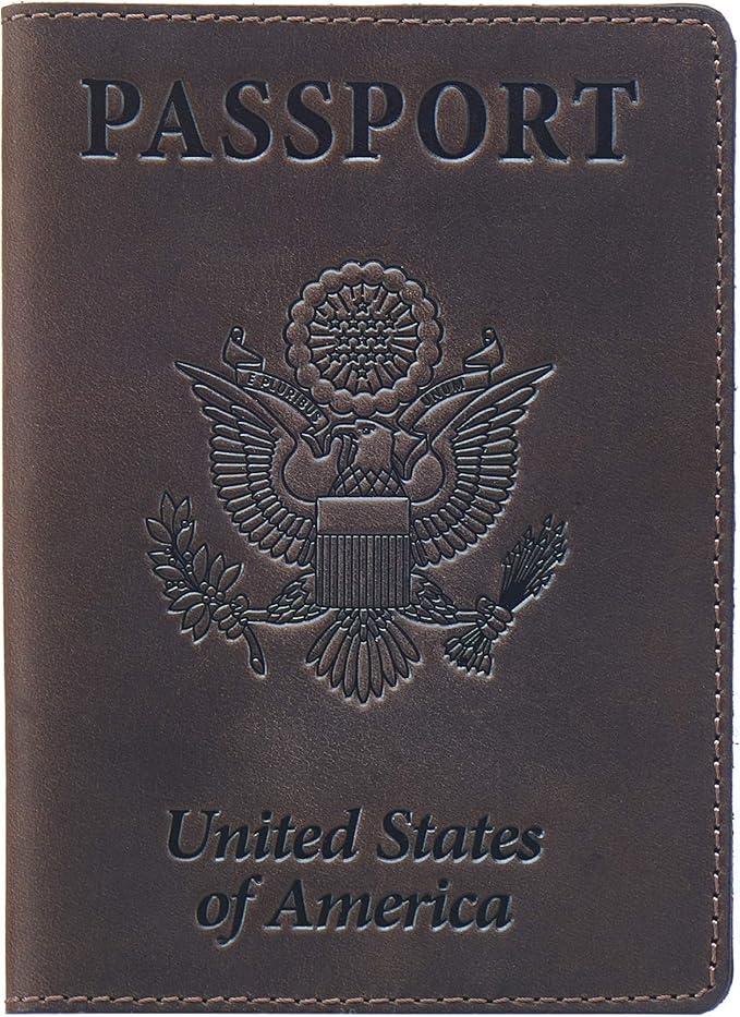 Shvigel US Leather Passport Book Cover - Thin American Travel Passport Holder - Premium International USA Passport Protector Case for Women Men (Brown Vintage New)