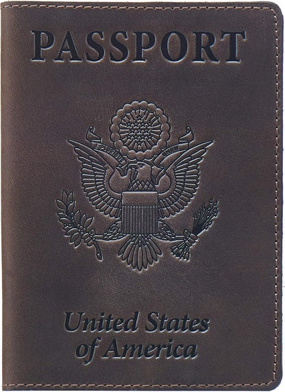 Shvigel US Leather Passport Book Cover - Thin American Travel Passport Holder - Premium International USA Passport Protector Case for Women Men (Brown Vintage New)