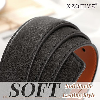 XZQTIVE Mens Suede Belt - 1 3/8" Genuine Leather Dress Belt for Jeans Dress Handmade Classic Every Day Belt