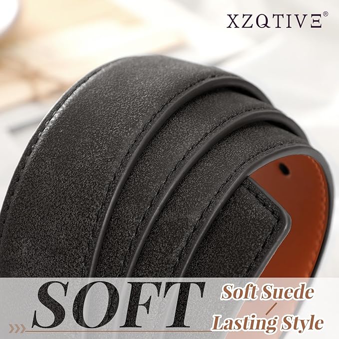 XZQTIVE Mens Suede Belt - 1 3/8" Genuine Leather Dress Belt for Jeans Dress Handmade Classic Every Day Belt