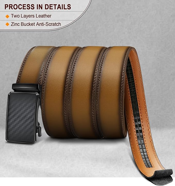 KEMISANT Men Belt Ratchet Click Belt Genuine Leather Adjustable For Men Golf Dress Casual Jeans 1 3/8-Cut For Fit